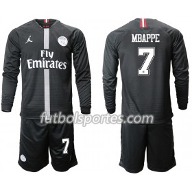 Camisetas Paris Saint Germain MBAPPE 7 Jordan Negro Niños Tercera Equipacion 2018/2019 Manga Larga